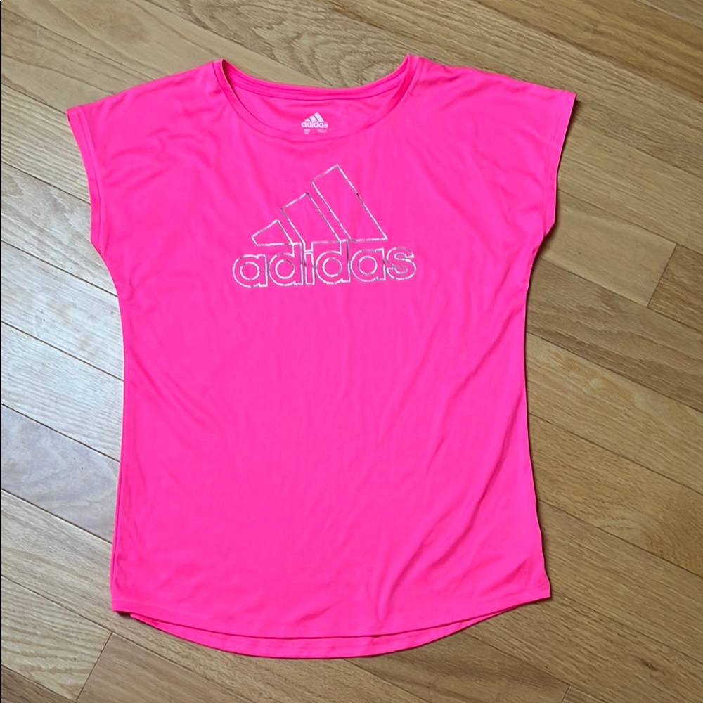 Adidas Neon Pink Tee with Sparkly Logo
